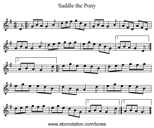 Saddle the Pony - staff notation