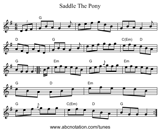 Saddle The Pony - staff notation