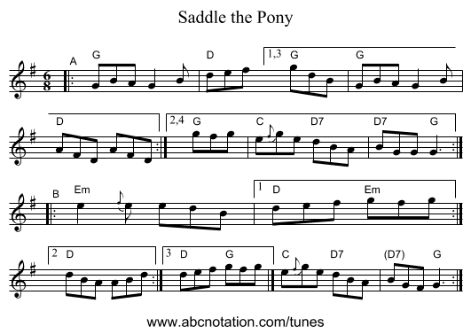 Saddle the Pony - staff notation