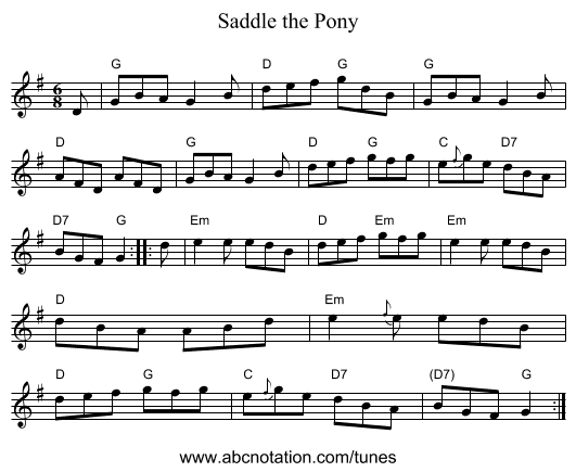 Saddle the Pony - staff notation