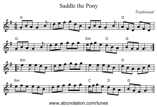Saddle the Pony - staff notation