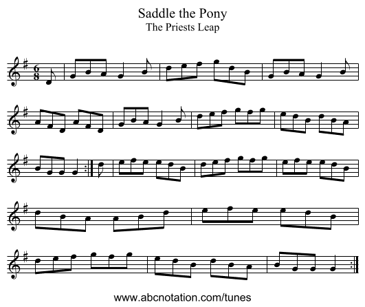 Saddle the Pony - staff notation