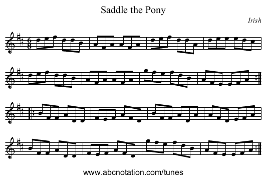 Saddle the Pony - staff notation
