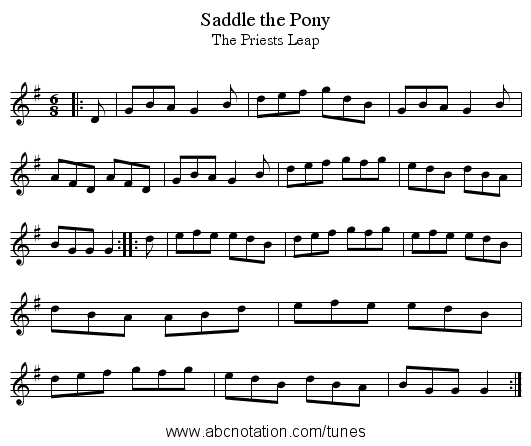 Saddle the Pony - staff notation
