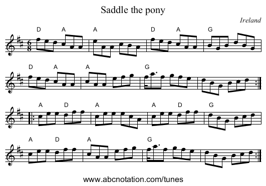 Saddle the pony - staff notation