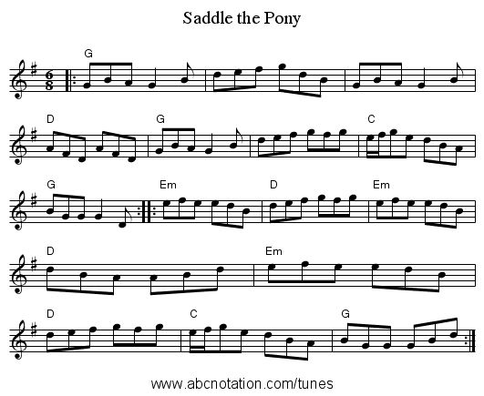 Saddle the Pony - staff notation