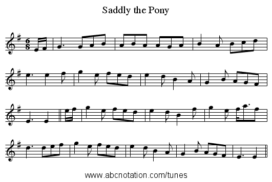 Saddly the Pony - staff notation