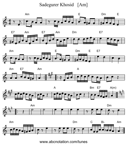 Sadegurer Khosid   [Am] - staff notation