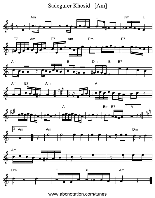 Sadegurer Khosid   [Am] - staff notation