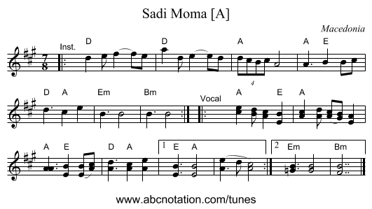 Sadi Moma [A] - staff notation