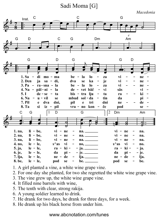 Sadi Moma [G] - staff notation