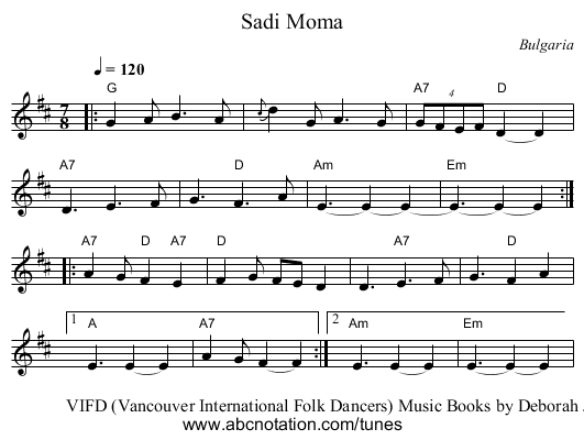 Sadi Moma - staff notation