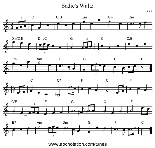 Sadie's Waltz - staff notation