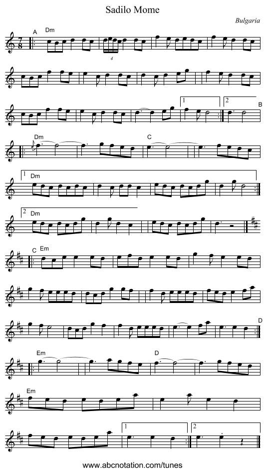 Sadilo Mome - staff notation