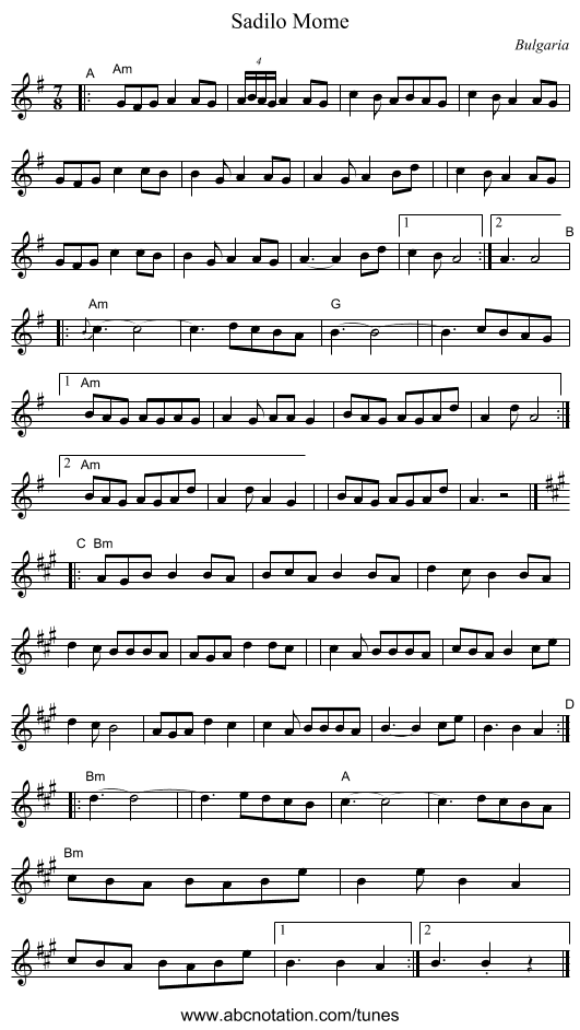 Sadilo Mome - staff notation