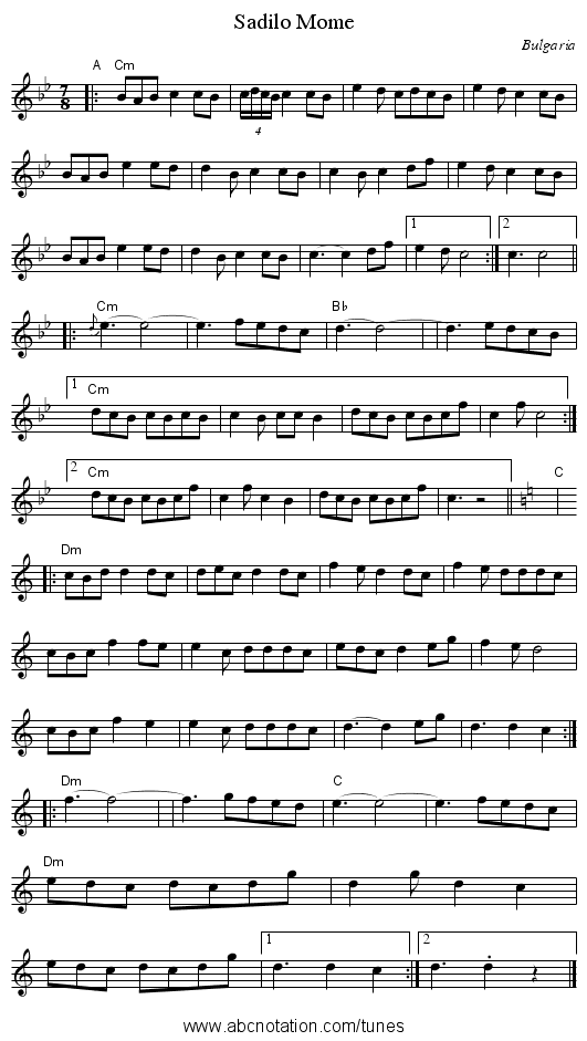 Sadilo Mome - staff notation