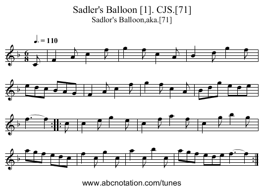 Sadler's Balloon [1]. CJS.[71] - staff notation