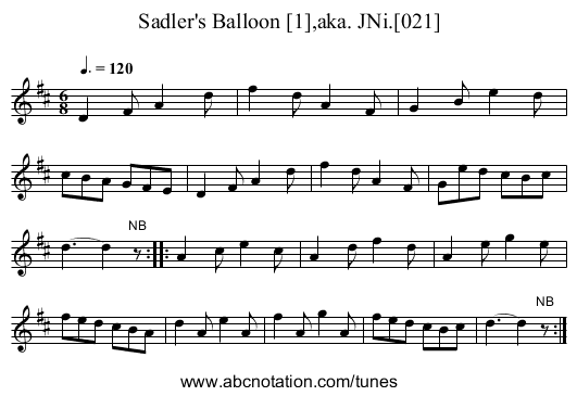 Sadler's Balloon [1],aka. JNi.[021] - staff notation