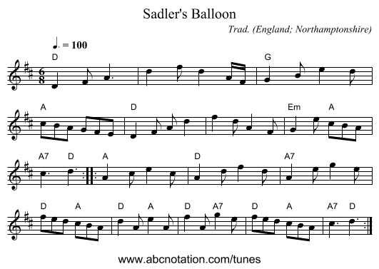 Sadler's Balloon - staff notation