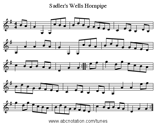 Sadler's Wells Hornpipe - staff notation