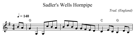 Sadler's Wells Hornpipe - staff notation