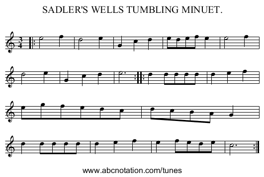 SADLER'S WELLS TUMBLING MINUET. - staff notation