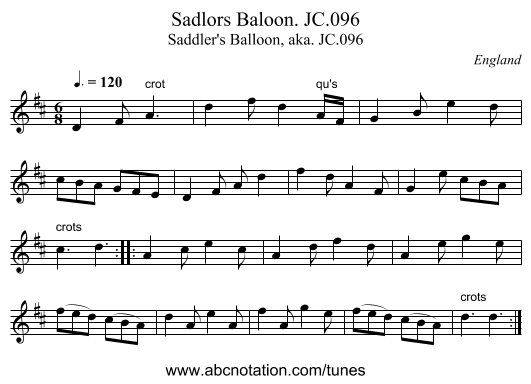 Sadlors Baloon. JC.096 - staff notation