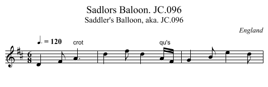 Sadlors Baloon. JC.096 - staff notation