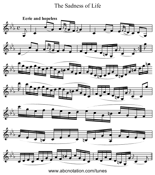 Sadness of Life, The - staff notation