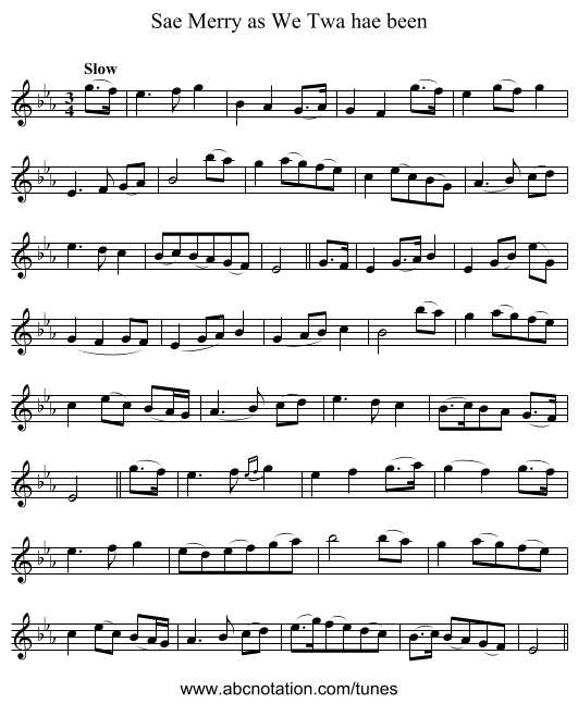 Sae Merry as We Twa hae been - staff notation