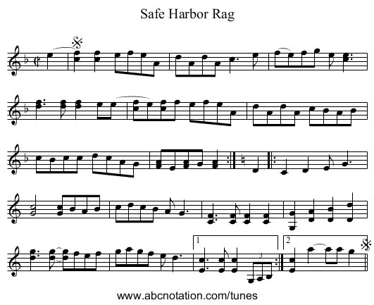 Safe Harbor Rag - staff notation