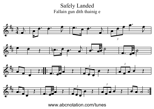 Safely Landed - staff notation