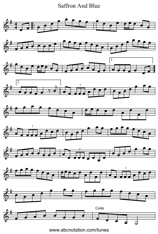 Saffron And Blue - staff notation