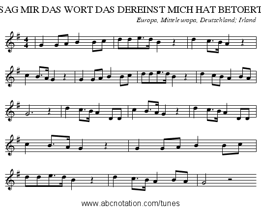 SAG MIR DAS WORT DAS DEREINST MICH HAT BETOERT - staff notation