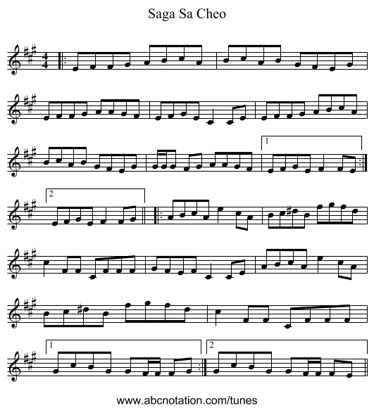 Saga Sa Cheo - staff notation