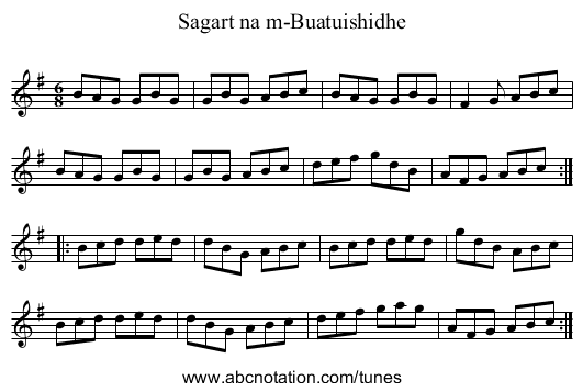 Sagart na m-Buatuishidhe - staff notation