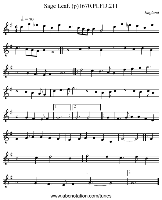 Sage Leaf. (p)1670.PLFD.211 - staff notation