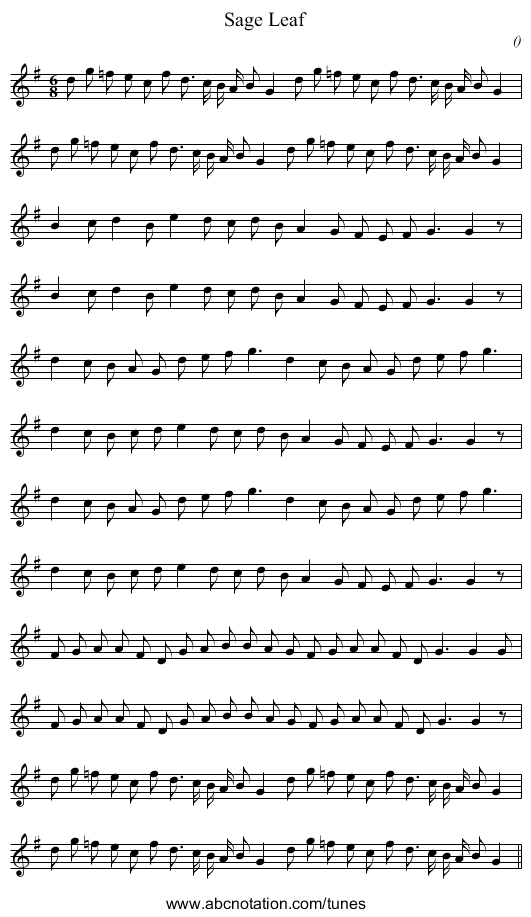 Sage Leaf - staff notation