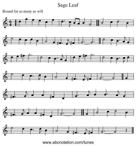 Sage Leaf - staff notation