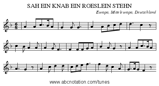 SAH EIN KNAB EIN ROESLEIN STEHN - staff notation