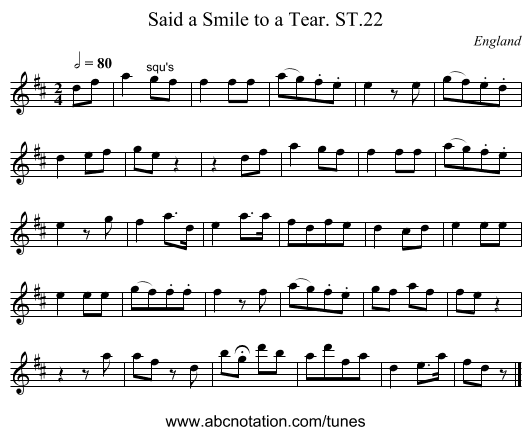 Said a Smile to a Tear. ST.22 - staff notation