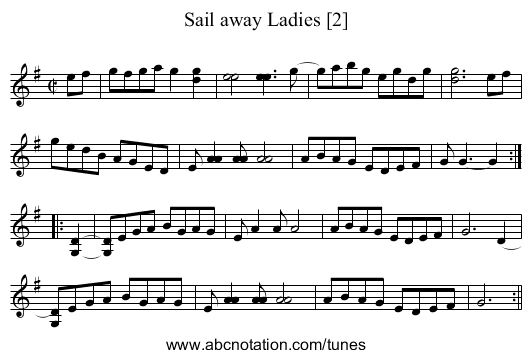 Sail away Ladies [2] - staff notation