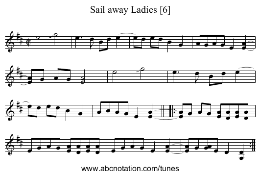 Sail away Ladies [6] - staff notation