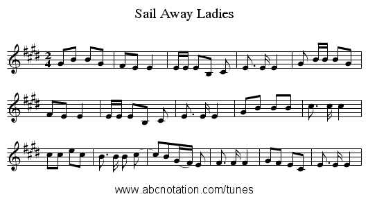 Sail Away Ladies - staff notation