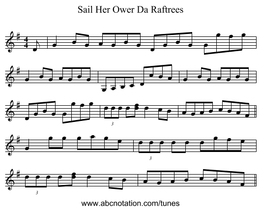 Sail Her Ower Da Raftrees - staff notation