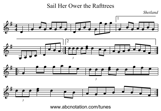 Sail Her Ower the Rafttrees - staff notation