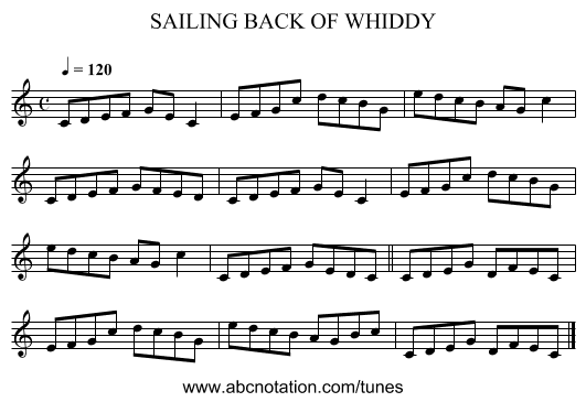 SAILING BACK OF WHIDDY - staff notation
