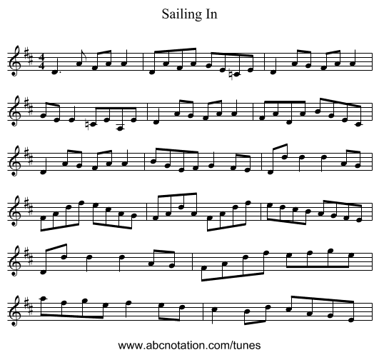 Sailing In - staff notation