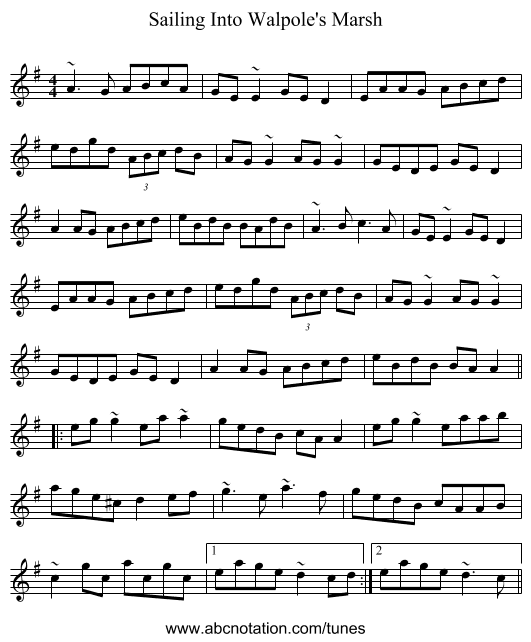 Sailing Into Walpole's Marsh - staff notation