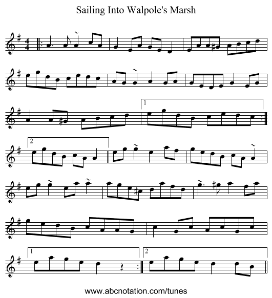 Sailing Into Walpole's Marsh - staff notation